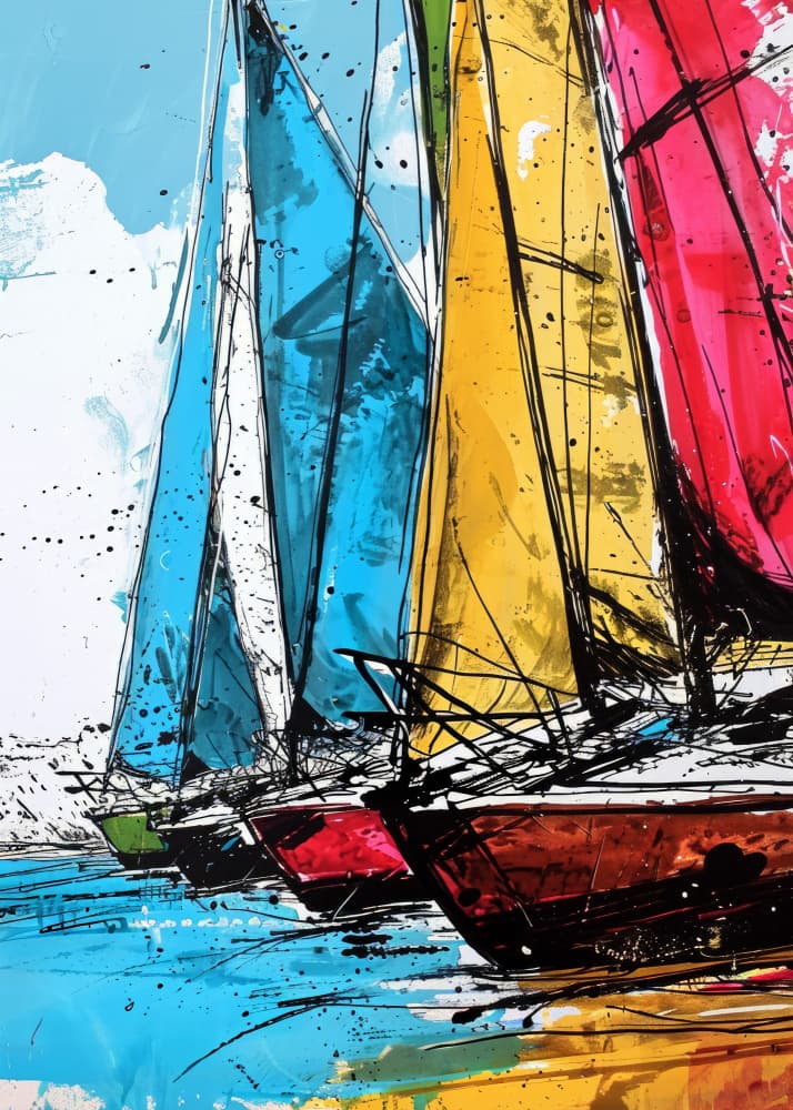 Colorful Sailboat Race by Justyna Jaszke — canvas wall art