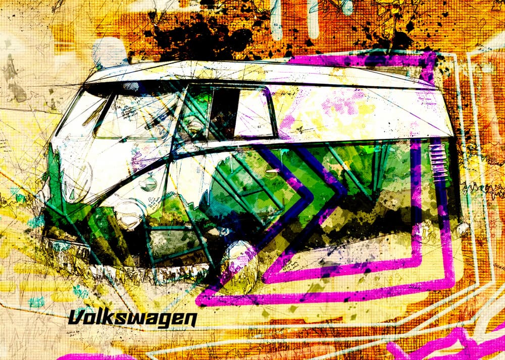 Colorful Grunge Bus by Lembayung senja studio [Vintage Poster] — canvas wall art