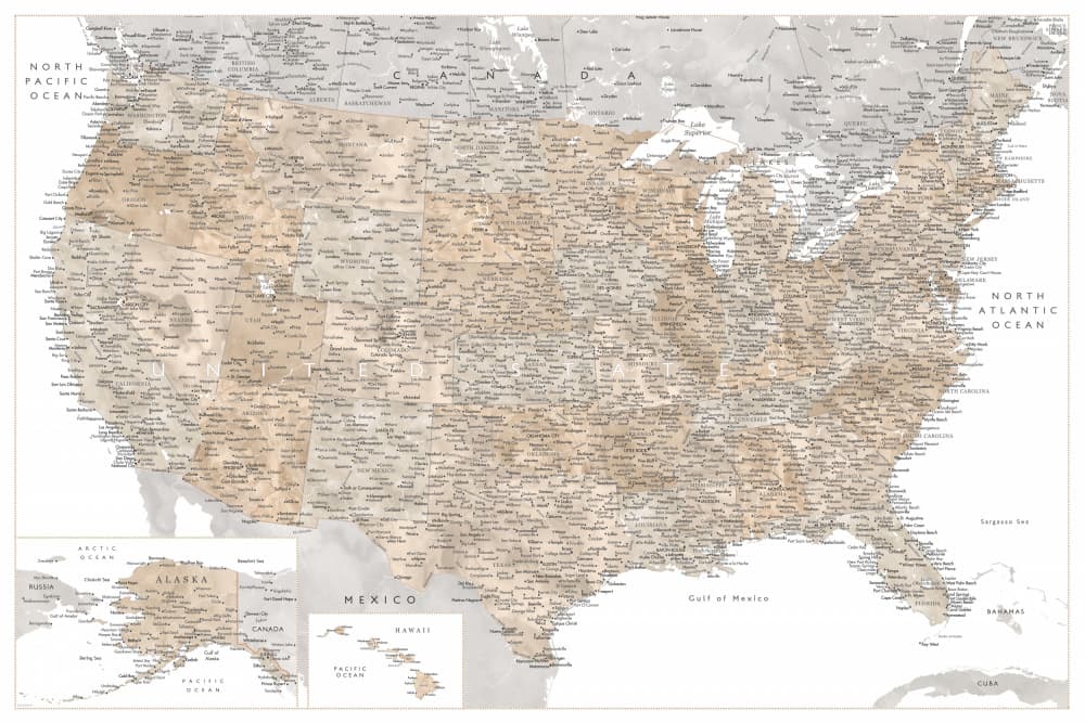 Vintage United States Map by Rosana Laiz Blursbyai — canvas wall art