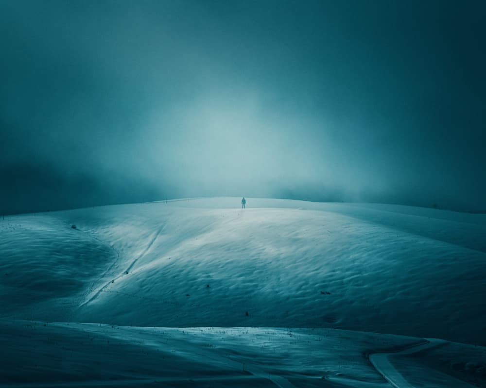 Solitary Figure Winter Mist by Andrea Fraccaroli — canvas wall art