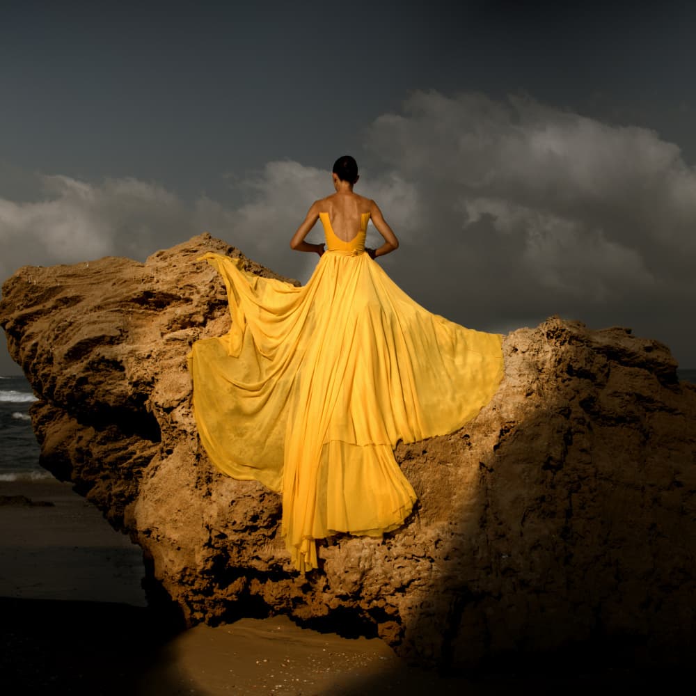 Golden Dress Ocean View by Itzik Rabinovitz — canvas wall art
