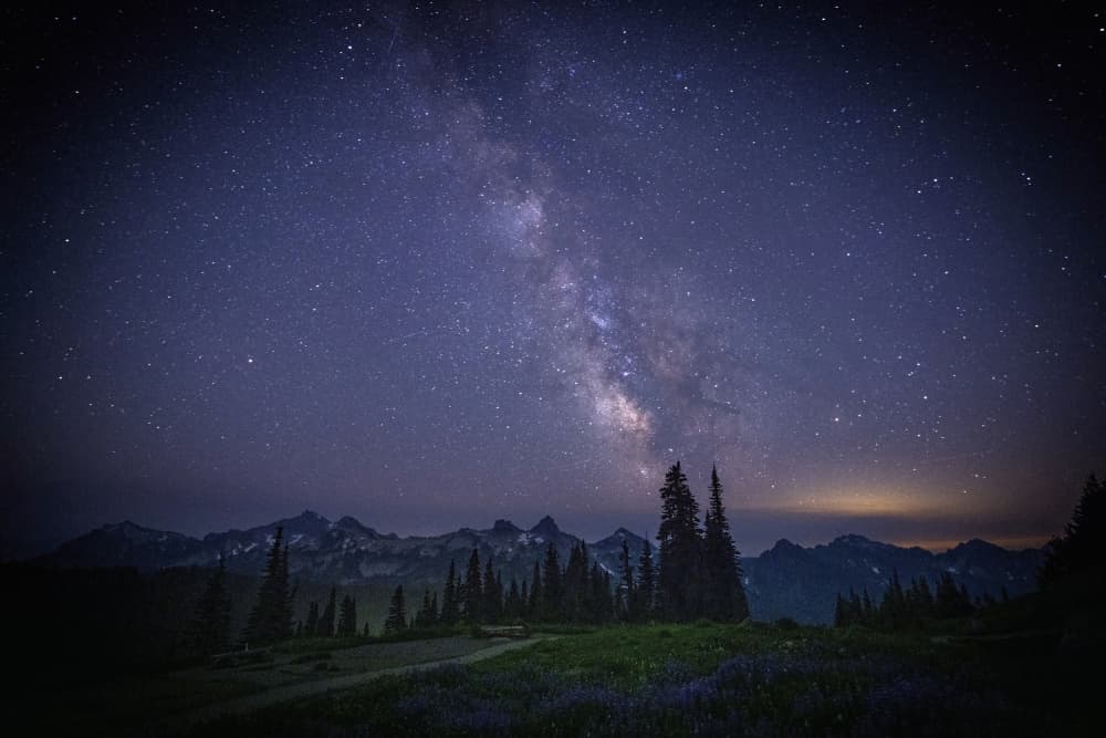 Milky Way Over Mountains by Mei Shi — canvas wall art