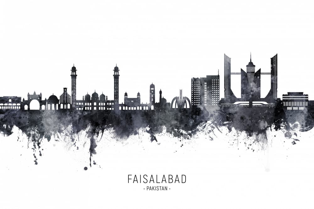 Faisalabad Watercolor Skyline by Michael Tompsett — canvas wall art