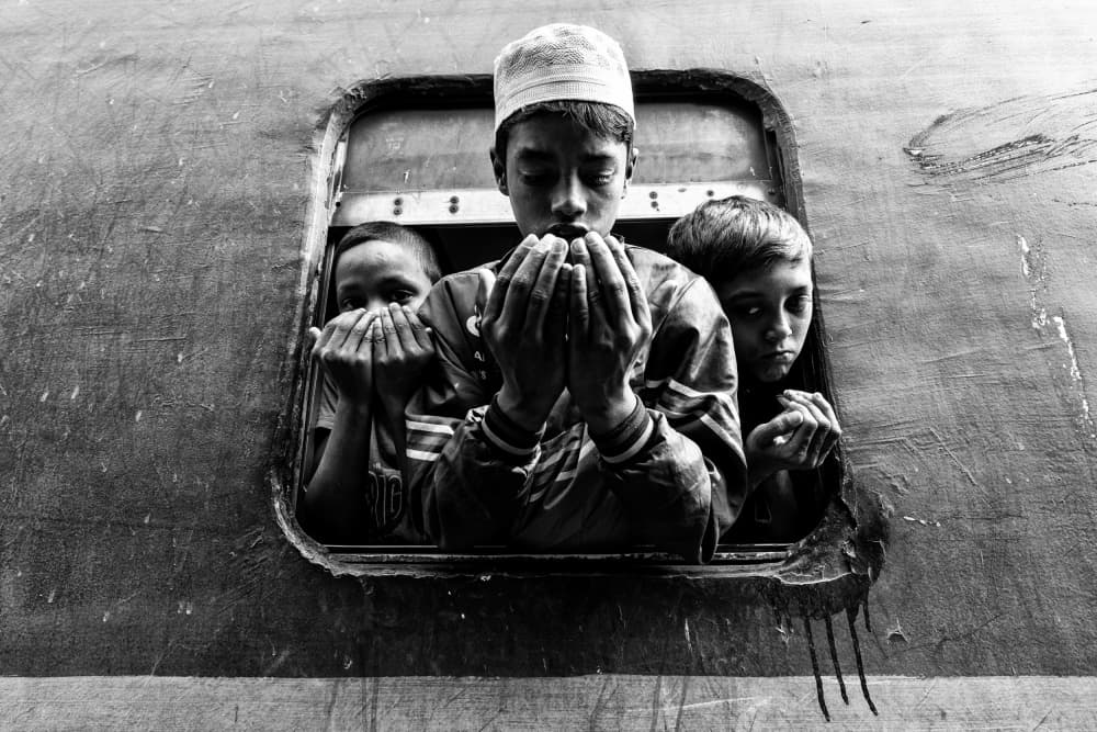 Boys Praying in Window by Azim Khan Ronnie — canvas wall art