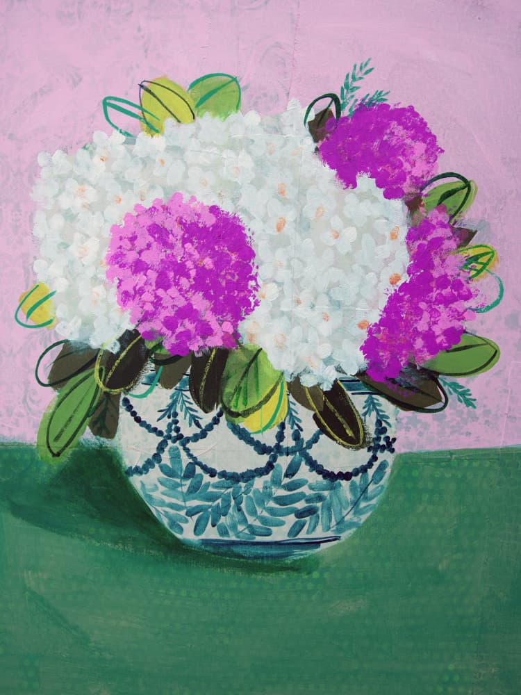 Colorful Hydrangea Vase by Shelley Hampe — canvas wall art
