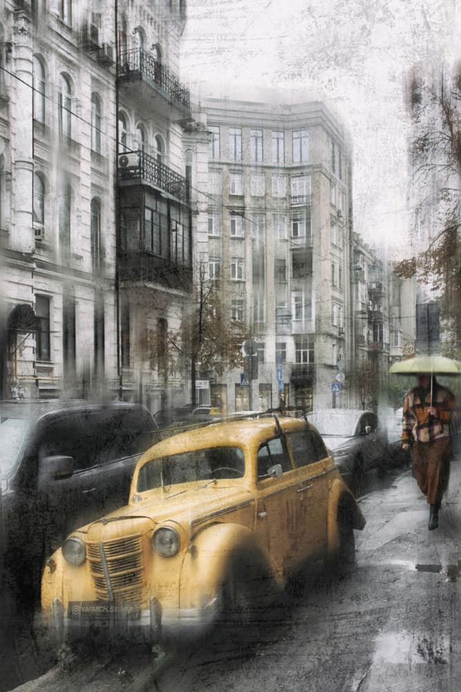 Rainy City Vintage Car by Alexander Kiyashko — canvas wall art