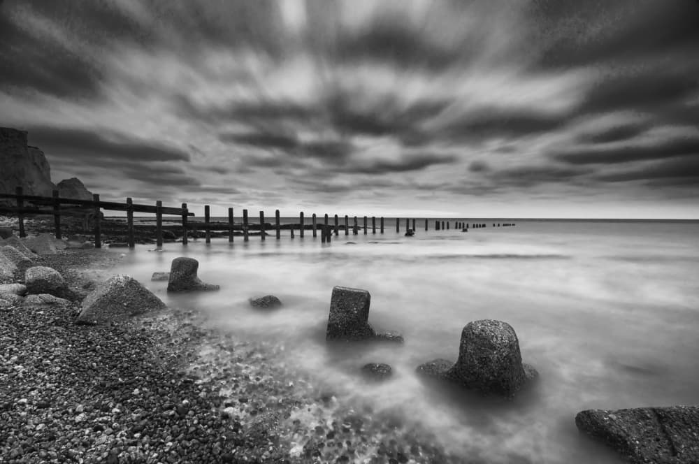 Misty Groyne Coastal Landscape by Radojica Jevric fotorax — canvas wall art