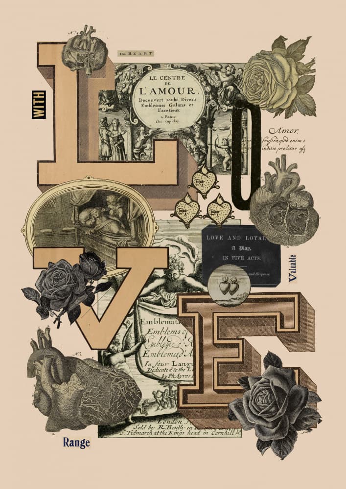 Love You Vintage Collage by Pawel Pacholec — canvas wall art