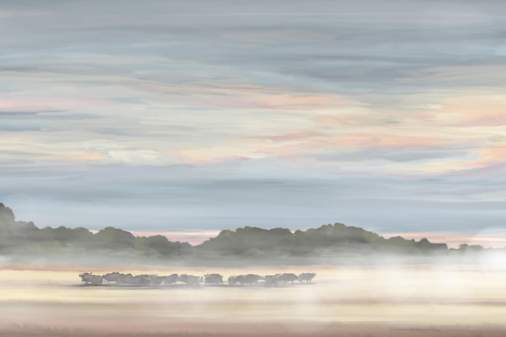 Misty Morning Landscape by Jenna Alheit — canvas wall art