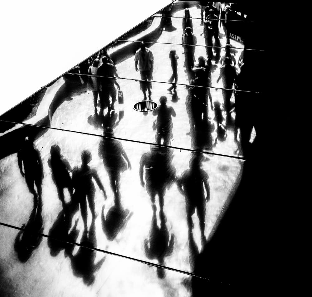 City Shadows Walking by Pawel Majewski — canvas wall art