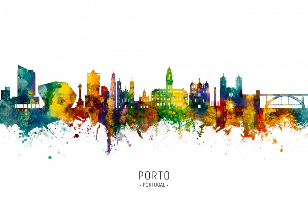 Vibrant Porto Skyline by Michael Tompsett — canvas wall art