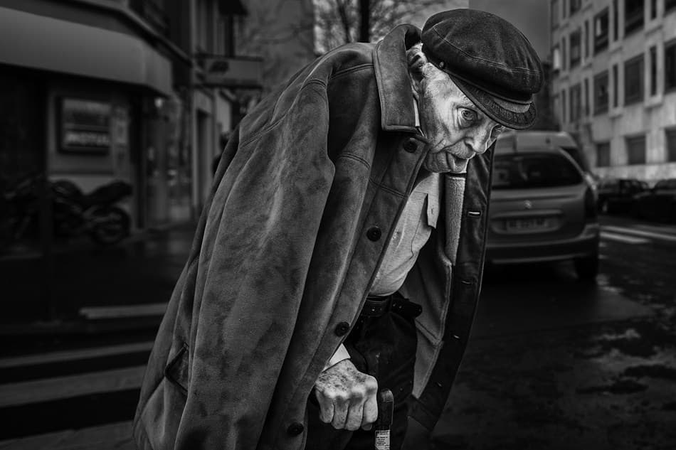 Elderly Man City Walk by Christophe Debon — canvas wall art