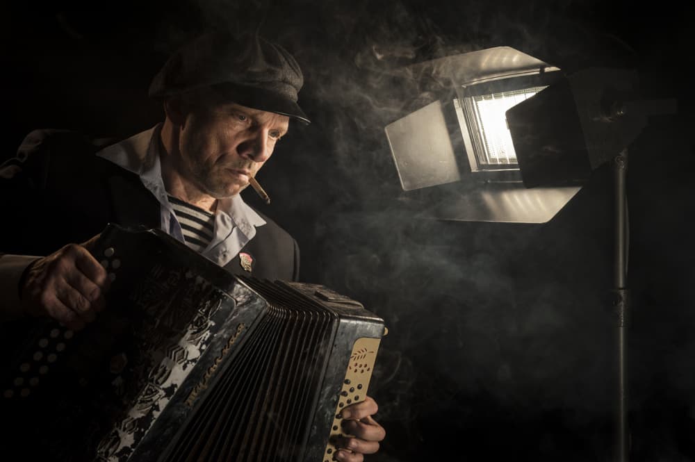 Smoky Accordion Player by Viktor Cherkasov — canvas wall art