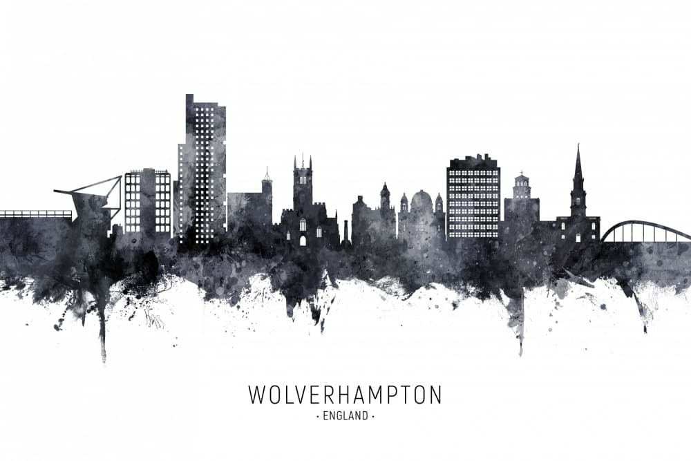 Wolverhampton City Skyline by Michael Tompsett — canvas wall art