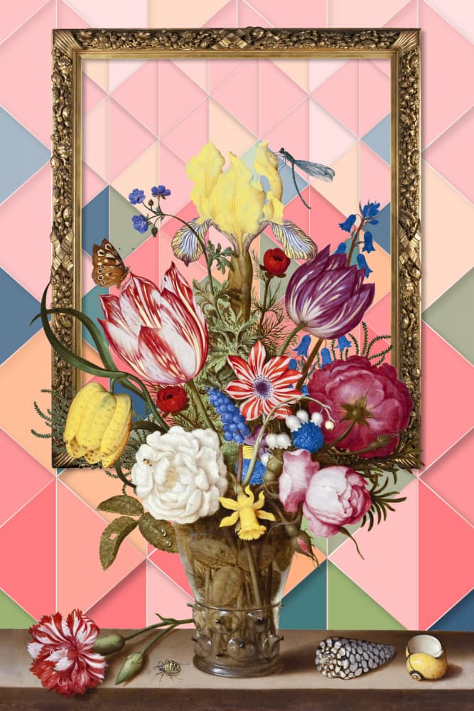 Vibrant Floral Still Life Geometry