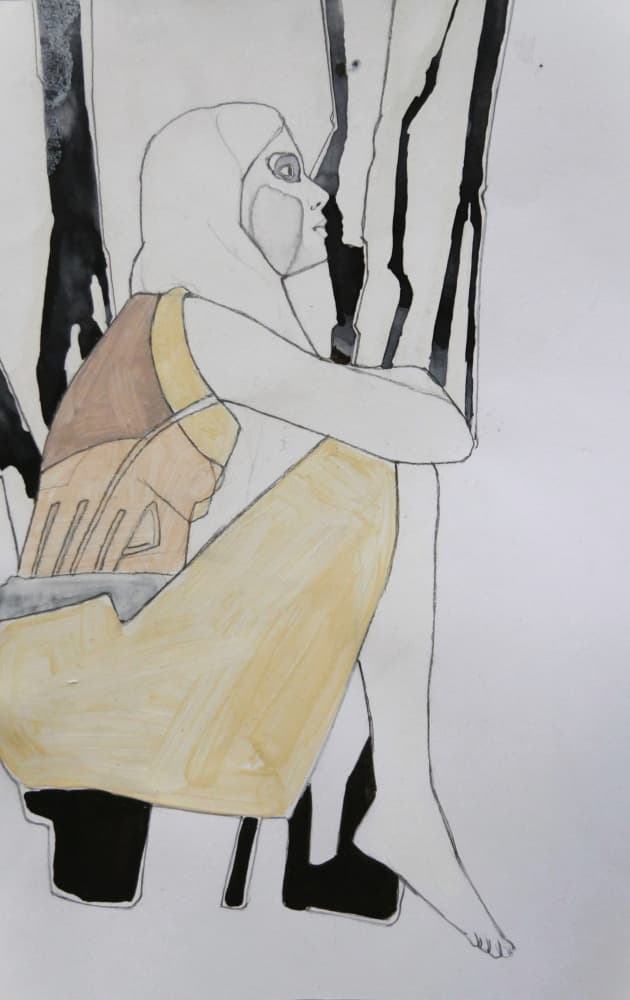 Pensive Woman Sitting by Doris Schmitz — canvas wall art
