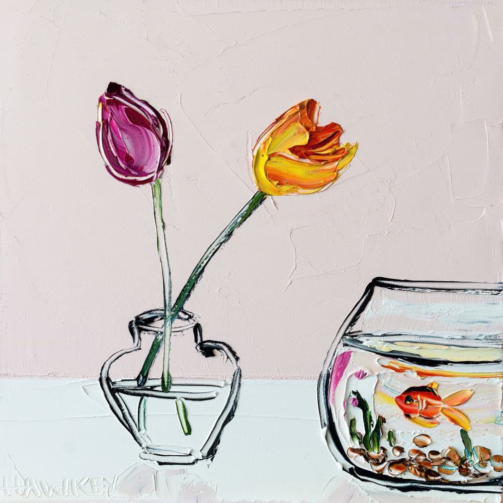 Vibrant Tulips Goldfish by Angela Hawkey — canvas wall art