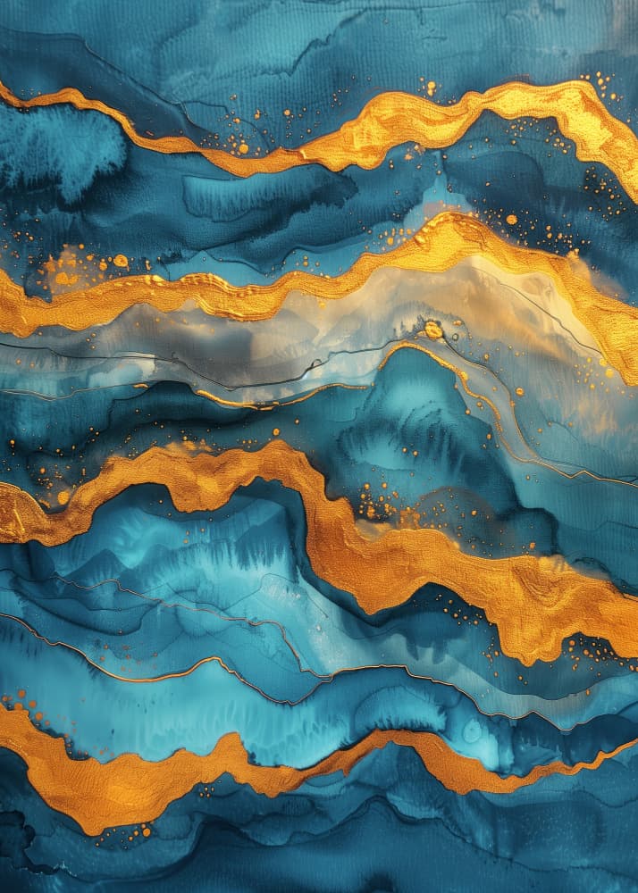Shimmering Teal Gold Waves by Justyna Jaszke — canvas wall art