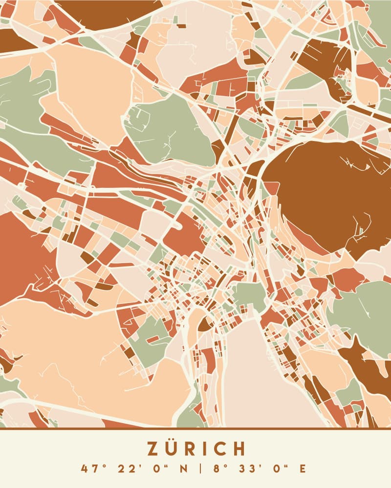Zurich Abstract City Map by Emiliano Deificus — canvas wall art