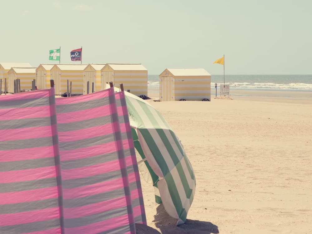 Retro Beach Huts by Massimo Della Latta — canvas wall art