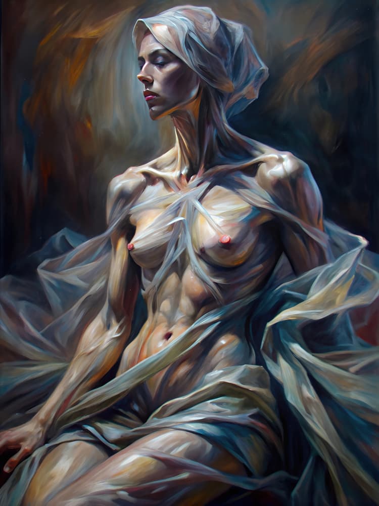 Ethereal Draped Woman by Miguel Bruzual — canvas wall art