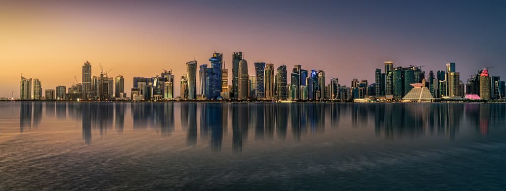 Doha Skyline Reflections by Antoni Figueras — canvas wall art