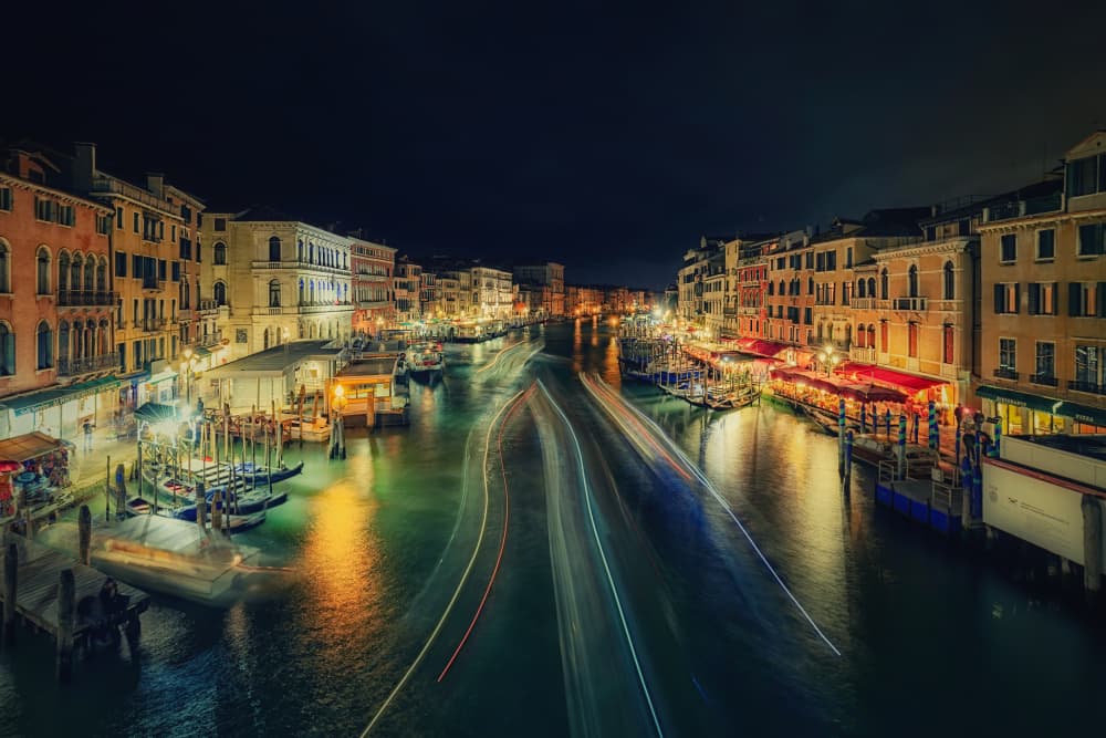 Grand Canal Night Lights by Daniele Atzori — canvas wall art
