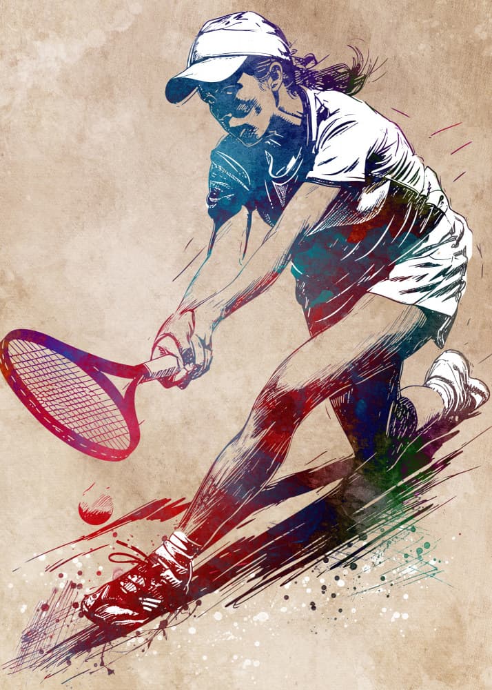 Vibrant Tennis Action by Justyna Jaszke — canvas wall art