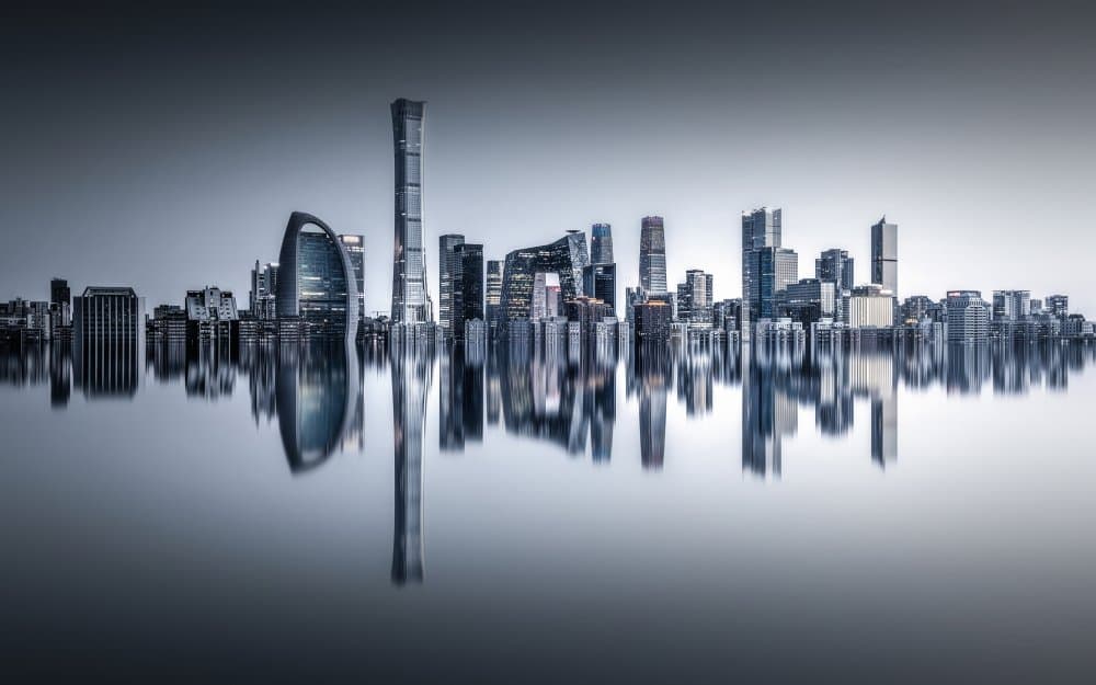 Modern City Reflection by Ran Shen — canvas wall art