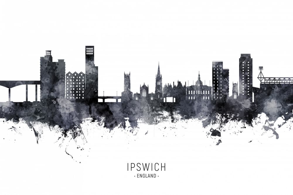 Ipswich Watercolor Skyline by Michael Tompsett — canvas wall art