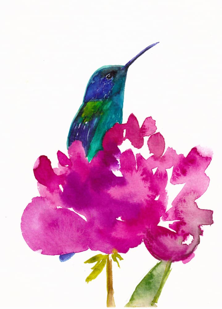 Watercolor Hummingbird Blossom by Christine Lindstrom — canvas wall art