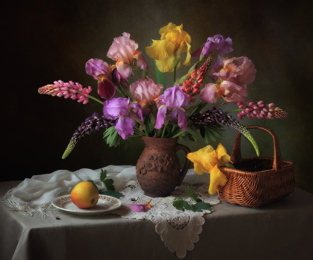 Irises and Lupines Still Life by Tatyana Skorokhod — canvas wall art