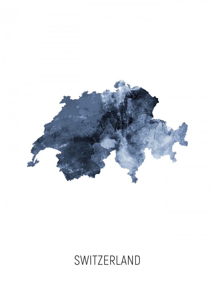 Switzerland Watercolor Map by Michael Tompsett — canvas wall art