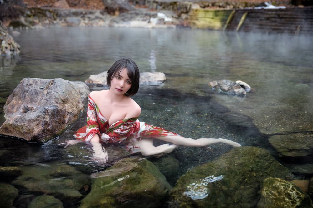 Serene Kimono Hot Spring by boss — canvas wall art