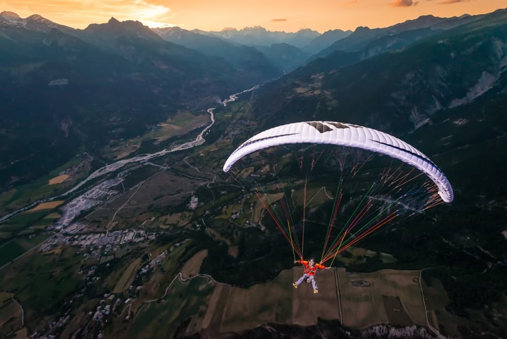 Sunset Mountain Paragliding by Tristan Shu — canvas wall art