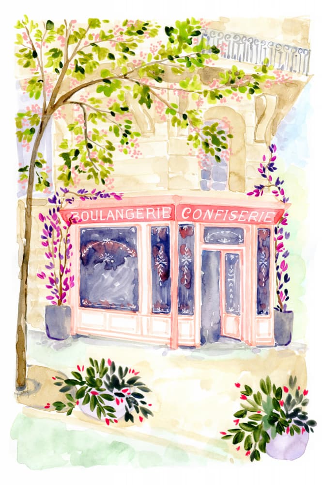 Watercolor French Bakery by Rosana Laiz Blursbyai — canvas wall art