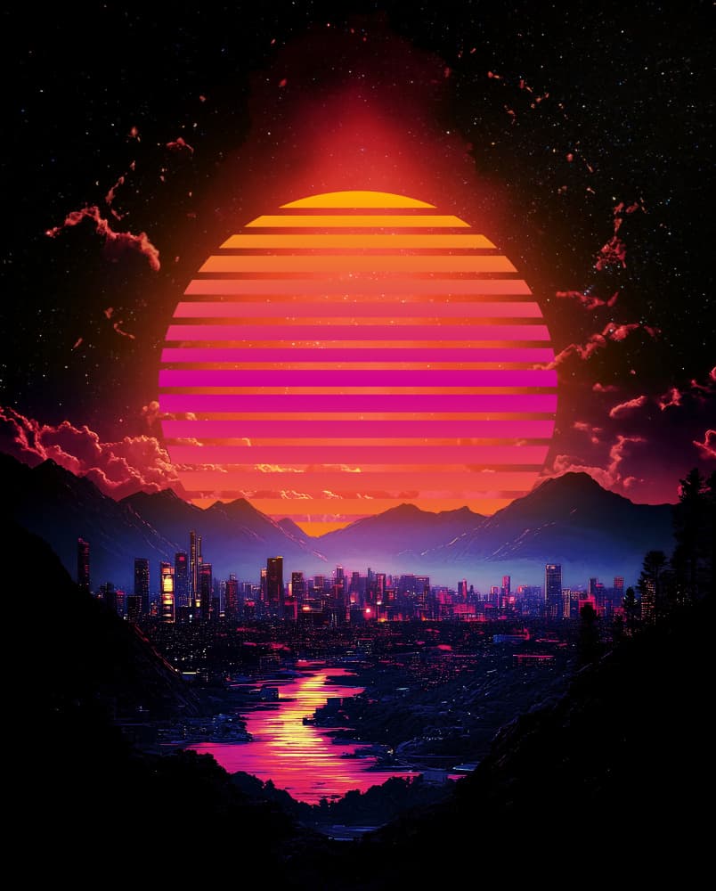 Neon City Retro Sunset by Ritvik takkar — canvas wall art