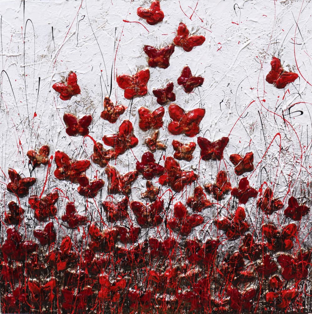Vibrant Red Butterflies by Donatella Marraoni — canvas wall art