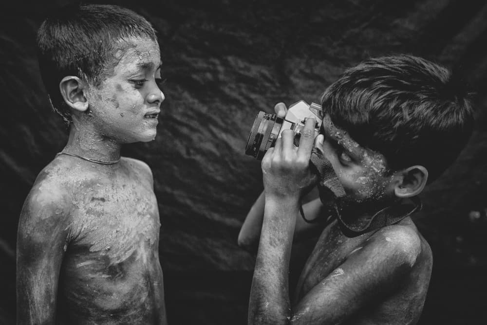 Boys Playing Photographer by Avishek Das — canvas wall art