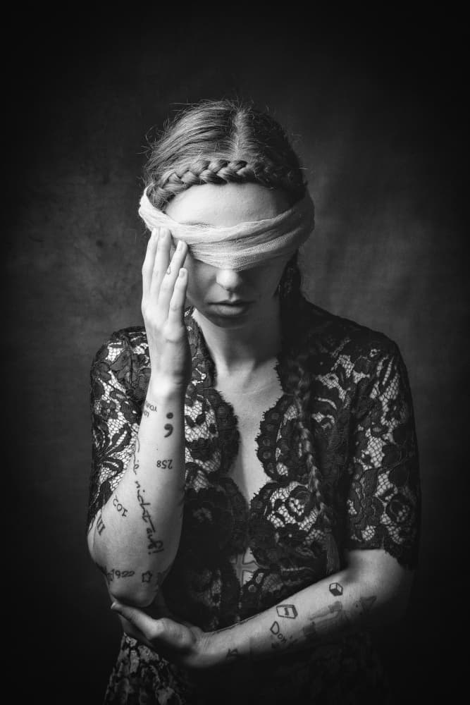 Pensive Blindfolded Woman by Ruth Franke — canvas wall art