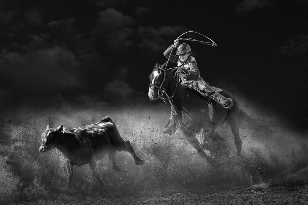 Rodeo Roping Action by Yun Thwaits — canvas wall art
