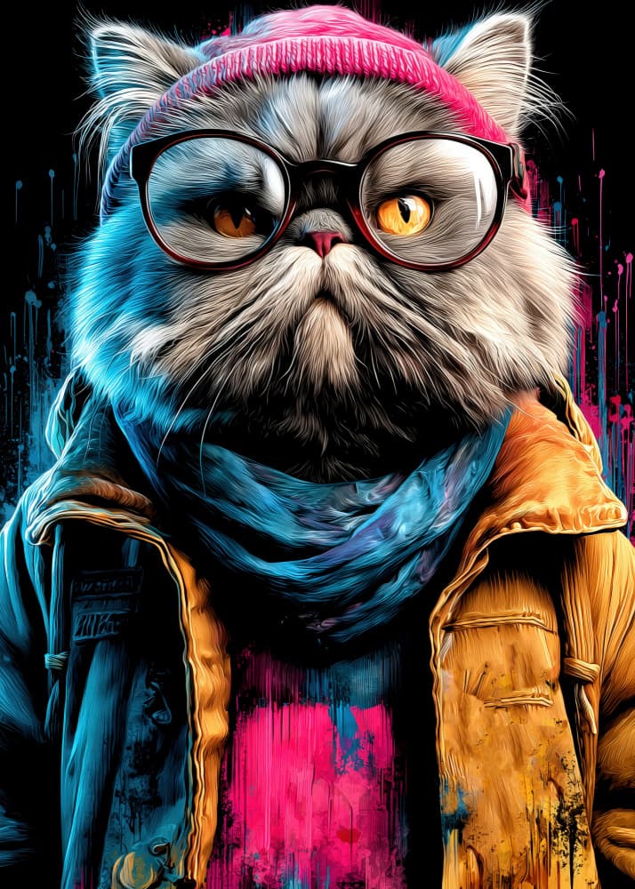 Colorful Hipster Cat by Justyna Jaszke — canvas wall art