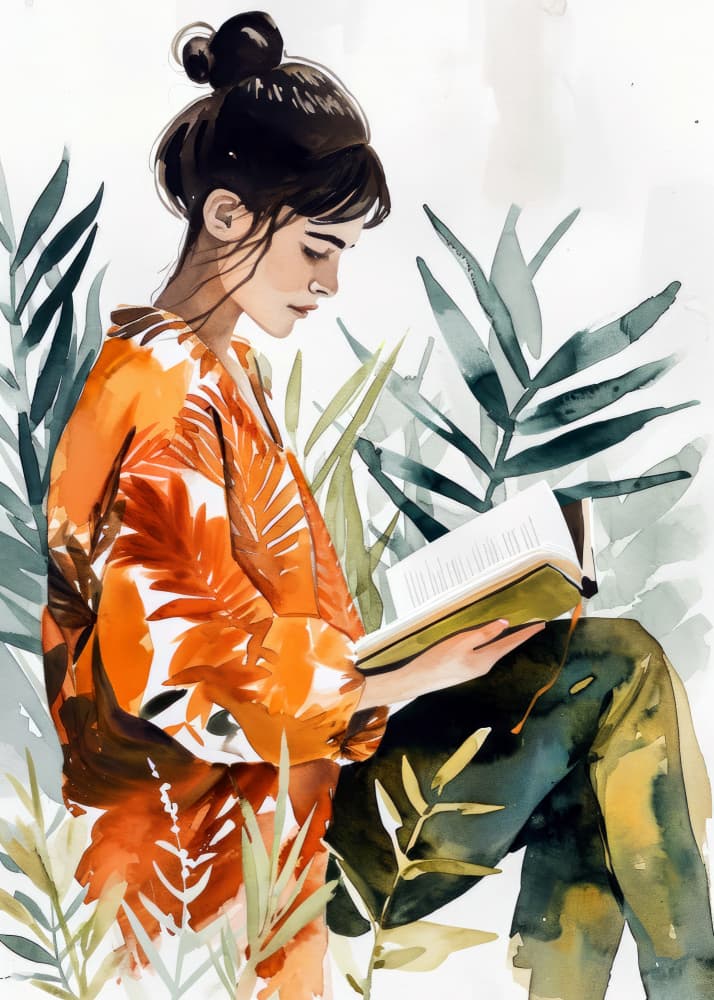 Tropical Reading Woman by Justyna Jaszke — canvas wall art