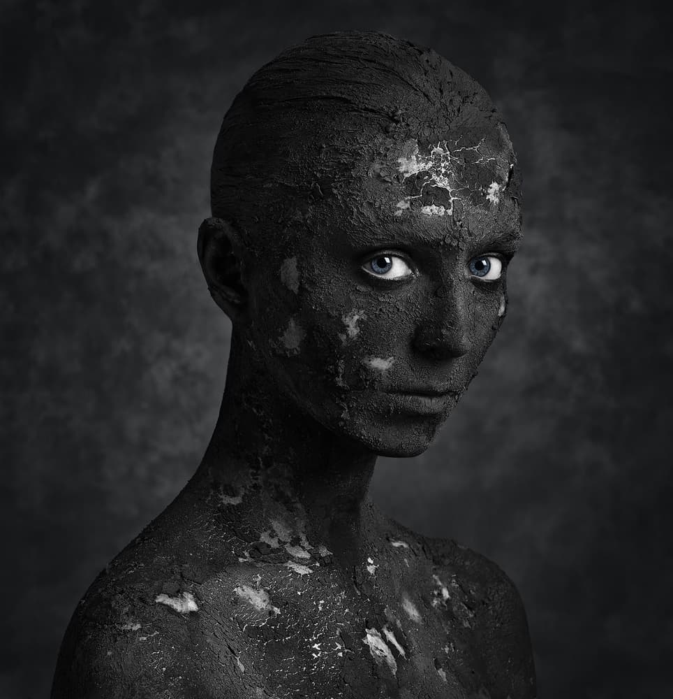 Enigmatic Blue Eyes Portrait by HIM — canvas wall art