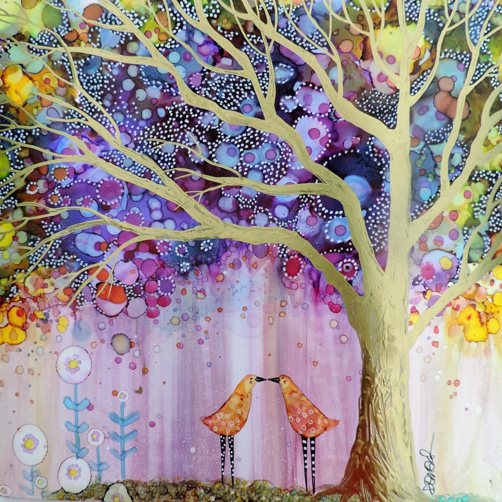 Golden Tree Love Birds by Sylvie Demers — canvas wall art