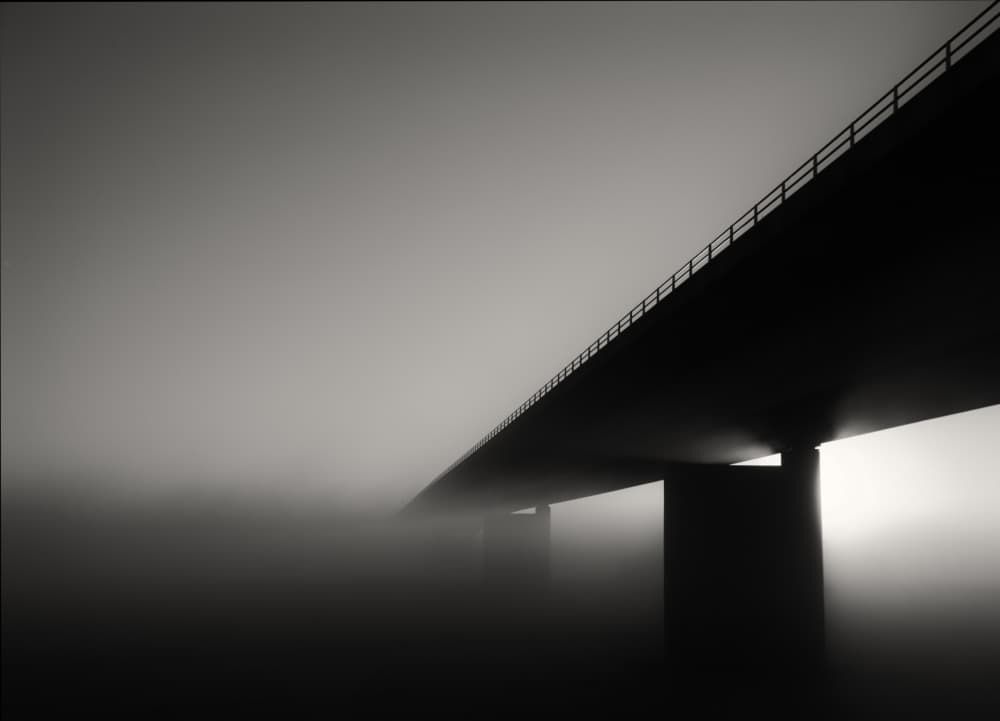 Misty Bridge Silhouette by Jacob Tuinenga — canvas wall art