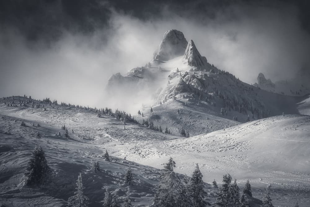 Misty Winter Peaks by Anghel Rusu — canvas wall art