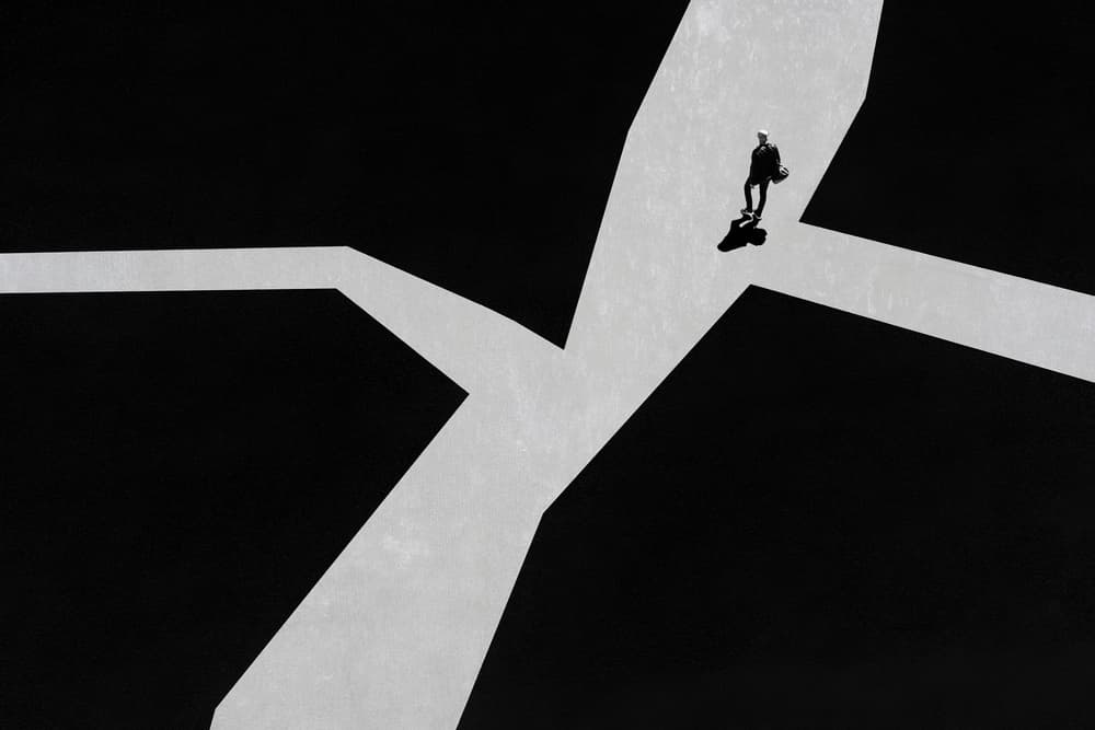Man at Crossroads by Luc Vangindertael (laGrange) — canvas wall art