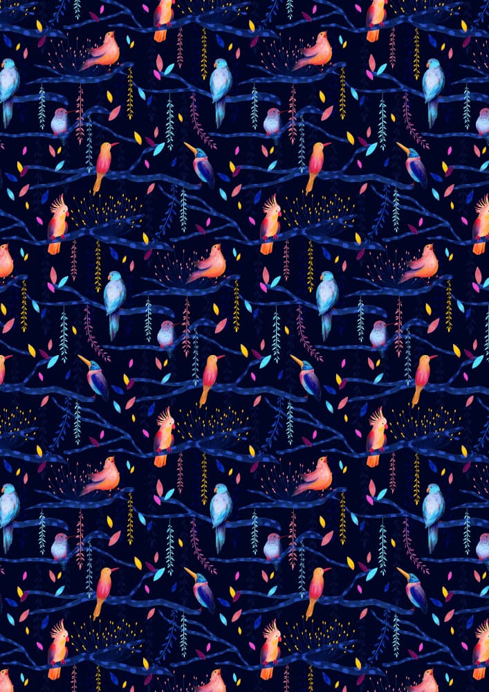 Magical Night Birds by Julie Lesouef — canvas wall art