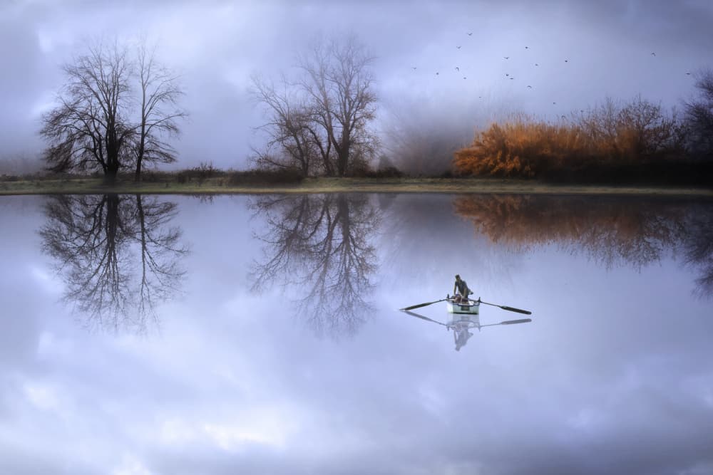 Misty Lake Rower by Nicodemo Quaglia — canvas wall art